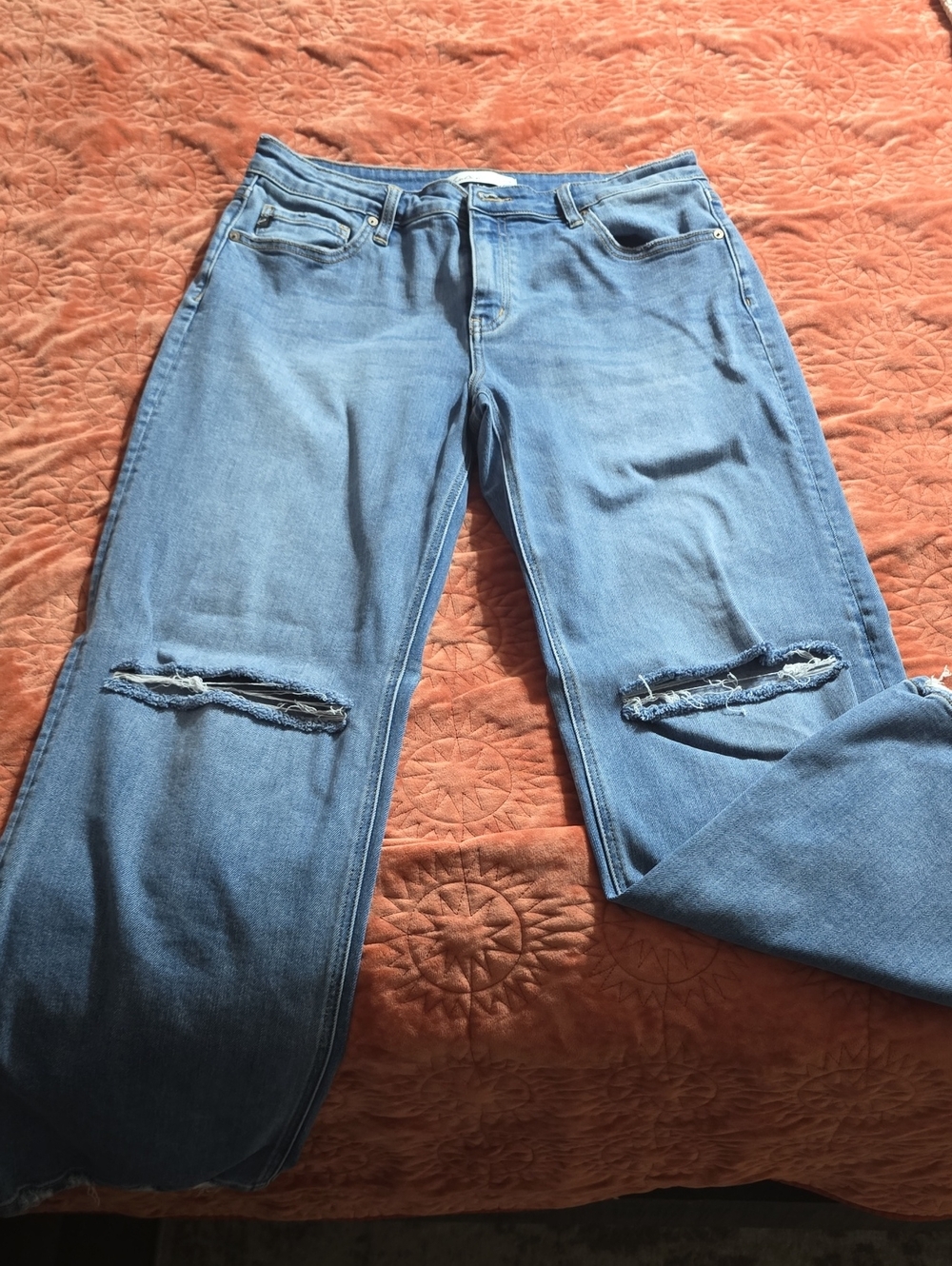 Light Blue Kancan Distressed Knee Jeans